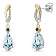 thumbnail image 1 of Gem Stone King 925 Silver and 10K Yellow Gold Sky Blue Aquamarine and Blue Sapphire and White Lab Grown Diamond Earrings for Women | 2.37 Cttw | Gemstone March Birthstone | Pear Shape 9X6MM, 1 of 6