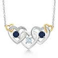 thumbnail image 1 of Gem Stone King 925 Silver and 10K Yellow Gold Sky Blue Aquamarine Blue Sapphire and White Lab Grown Diamond Heart Shape Pendant Necklace for Women (1.01 Cttw, with 18 inch Chain), 1 of 3
