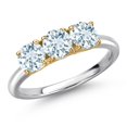 thumbnail image 1 of Gem Stone King 925 Silver and 10K Yellow Gold Sky Blue Aquamarine Engagement Ring for Women | 1.50 Cttw | Round 5MM | Gemstone March Birthstone | Size 7, 1 of 6