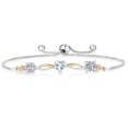 thumbnail image 1 of Gem Stone King 925 Silver and 10K Yellow Gold Sky Blue Aquamarine and Lab Grown Diamond Bracelet for Women | 1.95 Cttw | Gemstone April Birthstone | Round 5MM | Fully Adjustable 9 inch, 1 of 5