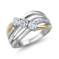 thumbnail image 1 of Gem Stone King 925 Silver and 10K Yellow Gold Sky Blue Aquamarine and Lab Grown Diamond Engagement Ring for Women | 0.92 Cttw | Round 4MM | March Birthstone | Size 6, 1 of 6