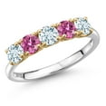 thumbnail image 1 of Gem Stone King 925 Silver and 10K Yellow Gold Sky Blue Aquamarine and Pink Moissanite Wedding-Bands Ring for Women | 1.21 Cttw | Round 4MM | Gemstone March Birthstone | Size 9, 1 of 6