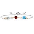 thumbnail image 1 of Gem Stone King 2.30 Cttw Sky Blue Aquamarine Red Garnet Swiss Blue Topaz and Lab Grown Diamond Tennis Bracelet for Women By Keren Hanan | 925 Silver and 10K Yellow Gold | Adjustable up To 9 inch, 1 of 4
