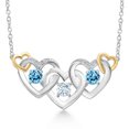 thumbnail image 1 of Gem Stone King 925 Silver and 10K Yellow Gold Sky Blue Aquamarine Swiss Blue Topaz and White Lab Grown Diamond Heart Shape Pendant Necklace for Women (1.02 Cttw, with 18 inch Chain), 1 of 3