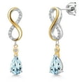 thumbnail image 1 of Gem Stone King 925 Silver and 10K Yellow Gold Sky Blue Aquamarine and White Lab Grown Diamond Dangle Earrings for Women | 1.55 Cttw | Gemstone March Birthstone | Pear Shape 8X5MM, 1 of 6