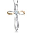 thumbnail image 1 of Gem Stone King 925 Silver and 10K Yellow Gold Sky Blue Aquamarine and White Lab Grown Diamond Pendant Necklace for Women | 0.38 Cttw | Gemstone March Birthstone | Round 4MM | With 18 inch Chain, 1 of 6