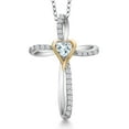 thumbnail image 1 of Gem Stone King 925 Silver and 10K Yellow Gold Sky Blue Aquamarine and White Lab Grown Diamond Pendant Necklace for Women | 0.43 Cttw | Gemstone March Birthstone | Heart Shape 4MM | With 18 inch Chain, 1 of 6