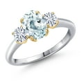 thumbnail image 1 of Gem Stone King 925 Silver and 10K Yellow Gold Sky Blue Aquamarine and White Moissanite Engagement Ring for Women | 1.66 Cttw | Oval 8X6MM | Gemstone March Birthstone | Size 5, 1 of 7