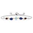thumbnail image 1 of Gem Stone King 925 Silver and 10K Yellow Gold Sky Blue Topaz Blue Sapphire Red Garnet and Lab Grown Diamond Tennis Bracelet for Women By Keren Hanan (1.86 cttw, Adjustable up To 9 inch), 1 of 3