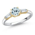 thumbnail image 1 of Gem Stone King 925 Silver and 10K Yellow Gold Sky Blue Topaz and Lab Grown Diamond Engagement Ring for Women | 1.30 Cttw | Round 6MM | Gemstone November Birthstone | Size 8, 1 of 6