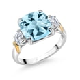 thumbnail image 1 of Gem Stone King 925 Silver and 10K Yellow Gold Sky Blue Topaz and Moissanite 3 Stone Ring for Women (4.71 Cttw, Gemstone Birthstone, Cushion 10MM, Round 4MM, Size 5), 1 of 3