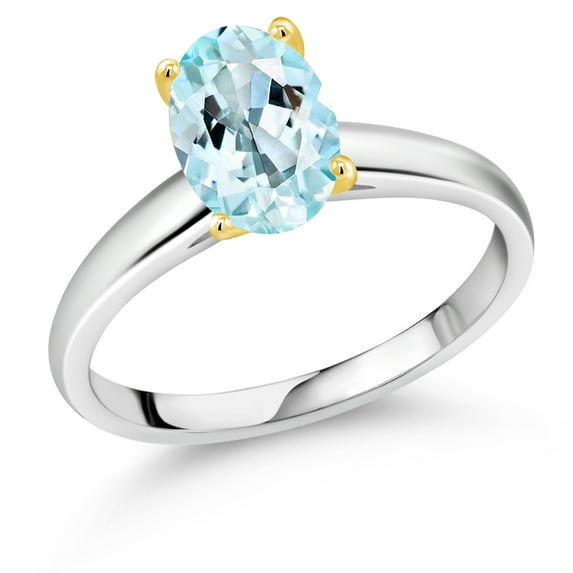 Gem Stone King 925 Silver and 10K Yellow Gold Sky Blue Topaz Solitaire Engagement Ring for Women | 2.00 Cttw | Oval 9X7MM | Gemstone November Birthstone (Size 7)