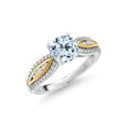thumbnail image 1 of Gem Stone King 925 Silver and 10K Yellow Gold Sky Blue Topaz and White Lab Grown Diamond Engagement Ring for Women | 1.95 Cttw | Round 7MM | Gemstone November Birthstone | Size 8, 1 of 3