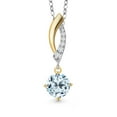 thumbnail image 1 of Gem Stone King 925 Silver and 10K Yellow Gold Sky Blue Topaz and White Lab Grown Diamond Pendant Necklace for Women | 1.03 Cttw | Gemstone November Birthstone | Round 6MM | With 18 inch Chain, 1 of 6