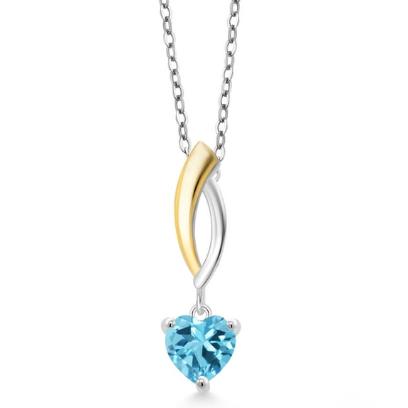 Gem Stone King 925 Silver and 10K Yellow Gold Swiss Blue Topaz Infinity Pendant Necklace for Women (0.95 Cttw, Heart Shape 6MM, Gemstone November Birthstone, with 18 inch Chain)