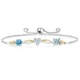 thumbnail image 1 of Gem Stone King 925 Silver and 10K Yellow Gold Swiss Blue Topaz Moissanite Sky Blue Aquamarine and Lab Grown Diamond Tennis Bracelet for Women By Keren Hanan (1.95 cttw, Adjustable up To 9 inch), 1 of 4