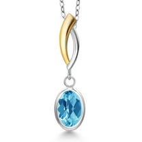 Gem Stone King 925 Silver and 10K Yellow Gold Swiss Blue Topaz Pendant Necklace for Women | 1.30 Cttw | Gemstone November Birthstone | Oval Checkerboard 8X6MM | With 18 inch Chain
