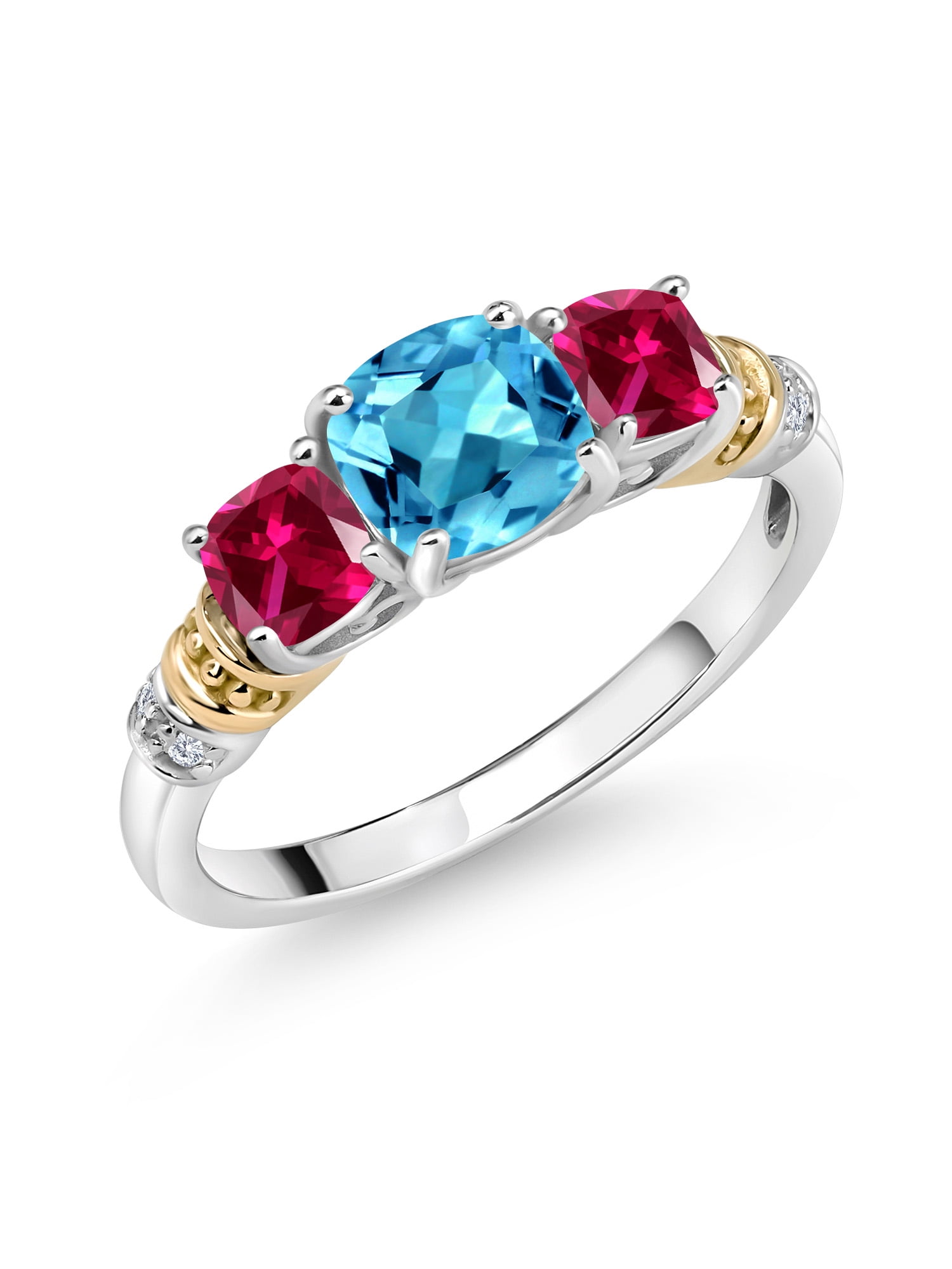 Gem Stone King 925 Silver and 10K Yellow Gold Swiss Blue Topaz and Red ...