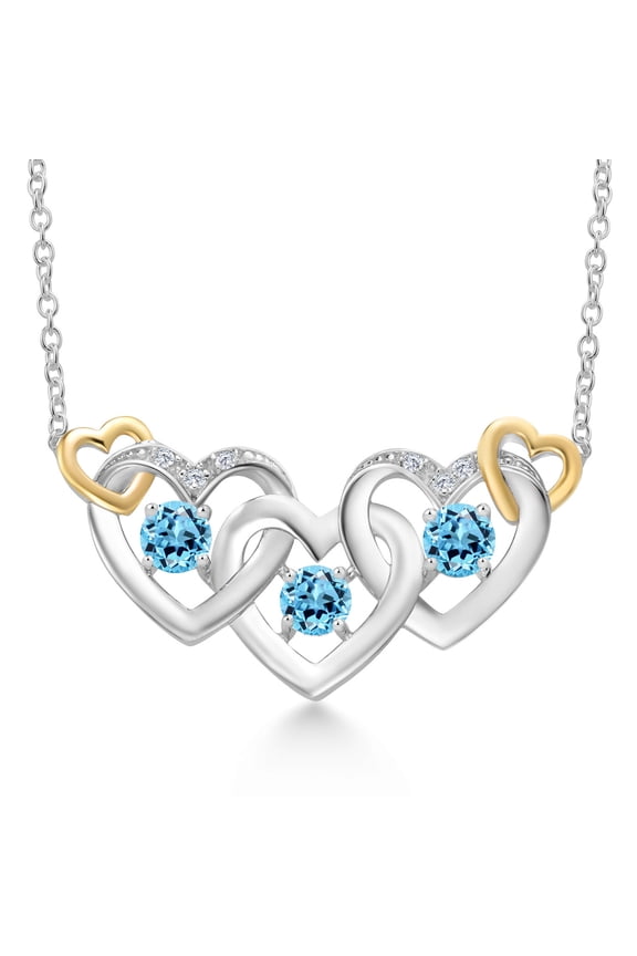 925 Silver and 10K Yellow Gold Swiss Blue Topaz and White Lab Grown Diamond Heart Shape Pendant Necklace for Women (1.13 Cttw, with 18 inch Chain)