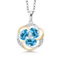 thumbnail image 1 of Gem Stone King 925 Silver and 10K Yellow Gold Swiss Blue Topaz and White Lab Grown Diamond Pendant Necklace for Women | 1.69 Cttw | Gemstone November Birthstone | Oval 6X4MM | With 18 inch Chain, 1 of 4