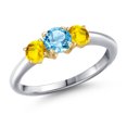 thumbnail image 1 of Gem Stone King 925 Silver and 10K Yellow Gold Swiss Blue Topaz and Yellow Sapphire Engagement Ring for Women | 1.37 Cttw | Round 5MM | Gemstone November Birthstone | Size 5, 1 of 6
