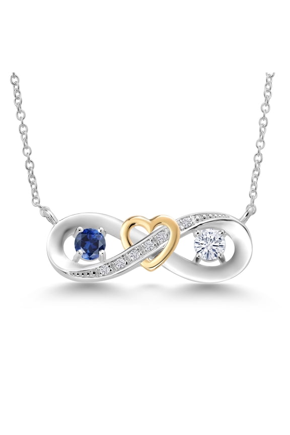 925 Silver and 10K Yellow Gold Two-Tone Heart Interlocking Infinity Symbol Lab Grown Diamond Pendant Necklace for Women with 18 inch Chain Created Sapphire Moissanite (0.54 Cttw)
