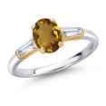 thumbnail image 1 of Gem Stone King 925 Silver and 10K Yellow Gold Whiskey Quartz and Lab Grown Diamond Engagement Ring for Women | 1.30 Cttw | Oval 8X6MM | Gemstone Birthstone | Size 9, 1 of 6