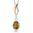thumbnail image 1 of Gem Stone King 925 Silver and 10K Yellow Gold Whiskey Quartz Pendant Necklace for Women | 1.00 Cttw | Gemstone Birthstone | Oval 8X6MM | With 18 inch Chain, 1 of 6