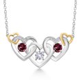 thumbnail image 1 of Gem Stone King 925 Silver and 10K Yellow Gold White Created Sapphire Red Rhodolite Garnet and White Lab Grown Diamond Heart Shape Pendant Necklace for Women (1.05 Cttw, with 18 inch Chain), 1 of 3