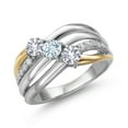 thumbnail image 1 of Gem Stone King 925 Silver and 10K Yellow Gold White Created Sapphire Sky Blue Aquamarine and Lab Grown Diamond Ring for Women | 0.90 Cttw |Gemstone Birthstone (Size 5), 1 of 6