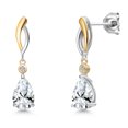 thumbnail image 1 of Gem Stone King 925 Silver and 10K Yellow Gold White Created Sapphire and White Lab Grown Diamond Earrings for Women | 3.18 Cttw | Gemstone September Birthstone | Pear Shape 9X6MM, 1 of 6