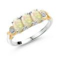 thumbnail image 1 of Gem Stone King 925 Silver and 10K Yellow Gold White Ethiopian Opal and Lab Grown Diamond Engagement Ring for Women | 0.98 Cttw | Oval Cabochon 6X4MM | Gemstone October Birthstone | Size 7, 1 of 4