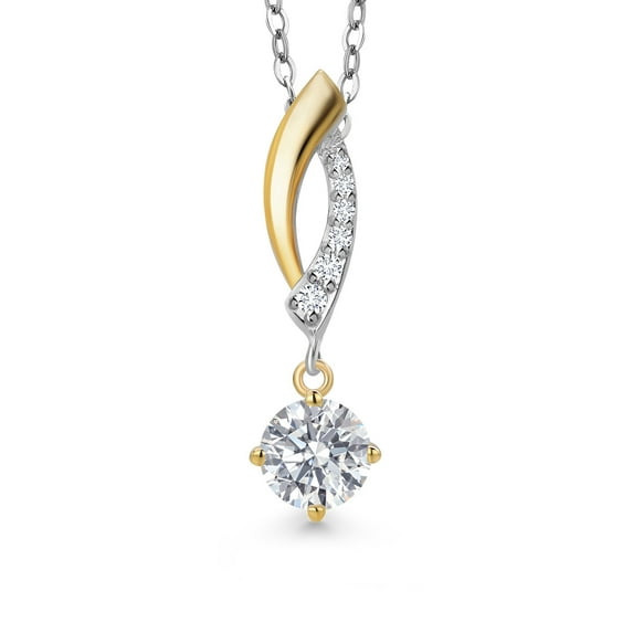 Gem Stone King 925 Silver and 10K Yellow Gold White Lab Grown Diamond Pendant Necklace for Women | 0.53 Cttw | Gemstone April Birthstone | Round 5MM | DEF Color | VVS-VS Clarity | With 18 inch Chain
