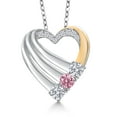 thumbnail image 1 of Gem Stone King 925 Silver and 10K Yellow Gold White Lab Grown Diamond and Pink Lab Grown Diamond Heart Pendant for Women | 0.89 Cttw | Gemstone April Birthstone | With 18 inch Chain, 1 of 6