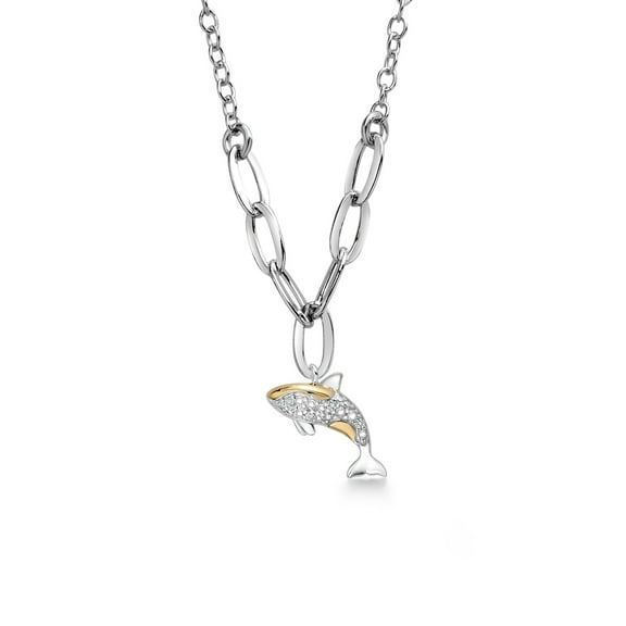 Gem Stone King 925 Silver and 10K Yellow Gold White Lab Grown Diamond and White Moissanite Ocean Charm Pendant Necklace for Women | Made in Italy | With 18 inch Chain