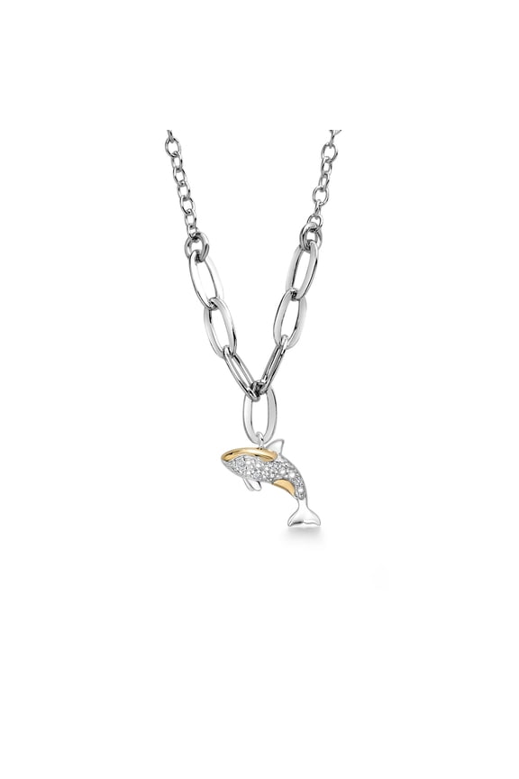 925 Silver and 10K Yellow Gold White Lab Grown Diamond and White Moissanite Ocean Charm Pendant Necklace for Women | Made in Italy | With 18 inch Chain