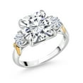 thumbnail image 1 of Gem Stone King 925 Silver and 10K Yellow Gold White Moissanite 3 Stone Ring for Women (5.46 Cttw, Gemstone Birthstone, Cushion 10MM, Round 4MM, Available in Size 5, 6, 7, 8, 9), 1 of 3