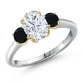 thumbnail image 1 of Gem Stone King 925 Silver and 10K Yellow Gold White Moissanite and Black Onyx Engagement Ring for Women | 1.94 Cttw | Oval 8X6MM | Gemstone Birthstone | Size 5, 1 of 7