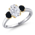 thumbnail image 1 of Gem Stone King 925 Silver and 10K Yellow Gold White Moissanite and Black Onyx Engagement Ring for Women | 1.94 Cttw | Oval 8X6MM | Gemstone Birthstone | Size 7, 1 of 7