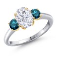 thumbnail image 1 of Gem Stone King 925 Silver and 10K Yellow Gold White Moissanite and Blue Diamond Engagement Ring for Women | 2.04 Cttw | Oval 8X6MM | Gemstone Birthstone | Size 8, 1 of 7