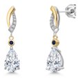 thumbnail image 1 of Gem Stone King 925 Silver and 10K Yellow Gold White Moissanite and Blue Sapphire and White Lab Grown Diamond Earrings for Women | 2.71 Cttw | Gemstone | Pear Shape 9X6MM, 1 of 6