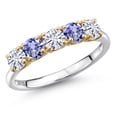 thumbnail image 1 of Gem Stone King 925 Silver and 10K Yellow Gold White Moissanite and Blue Tanzanite Wedding-Bands Ring for Women | 1.29 Cttw | Round 4MM | Gemstone Birthstone | Size 5, 1 of 7