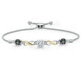 thumbnail image 1 of Gem Stone King 925 Silver and 10K Yellow Gold White Moissanite and Green Mystic Topaz and White Lab Grown Diamond Bracelet for Women | 3.29 Cttw | Gemstone | Asscher Cut 6MM | Fully Adjustable 9 inch, 1 of 5