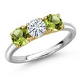 thumbnail image 1 of Gem Stone King 925 Silver and 10K Yellow Gold White Moissanite and Green Peridot Engagement Ring for Women | 1.60 Cttw | Round 5MM | Gemstone Birthstone | Size 6, 1 of 7