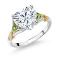thumbnail image 1 of Gem Stone King 925 Silver and 10K Yellow Gold White Moissanite and Green Peridot and White Diamond Engagement Ring for Women | 4.08 Cttw | Heart Shape 10MM | Gemstone Birthstone | Size 7, 1 of 3