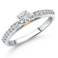 thumbnail image 1 of Gem Stone King 925 Silver and 10K Yellow Gold White Moissanite and Lab Grown Diamond Engagement Ring for Women | 0.41 Cttw | Round 4MM | Gemstone Birthstone | Size 6, 1 of 7