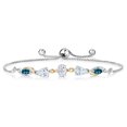 thumbnail image 1 of Gem Stone King 925 Silver and 10K Yellow Gold White Moissanite and London Blue Topaz and Lab Grown Diamond Tennis Bracelet for Women By Keren Hanan (1.70 cttw, Adjustable up To 9 inch), 1 of 3