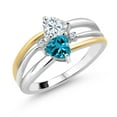 thumbnail image 1 of Gem Stone King 925 Silver and 10K Yellow Gold White Moissanite and London Blue Topaz and White Lab Grown Diamond Band Ring for Women (0.99 Cttw, Gemstone, Heart Shape 5MM, Size 8), 1 of 3