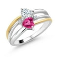 thumbnail image 1 of Gem Stone King 925 Silver and 10K Yellow Gold White Moissanite and Pink Mystic Topaz and White Lab Grown Diamond Band Ring for Women (1.04 Cttw, Gemstone, Heart Shape 5MM, Size 7), 1 of 3