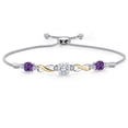thumbnail image 1 of Gem Stone King 925 Silver and 10K Yellow Gold White Moissanite and Purple Amethyst and White Lab Grown Diamond Bracelet for Women | 2.37 Cttw | Gemstone | Asscher Cut 6MM | Fully Adjustable 9 inch, 1 of 5